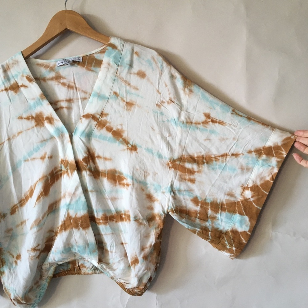 YFB off white orange teal tie dye kimono sleeve blouse top NWOT S
